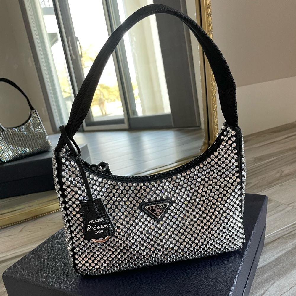 PRADA satin 💎Crystal💎 Mini Re-Edition 2000
Bag Black